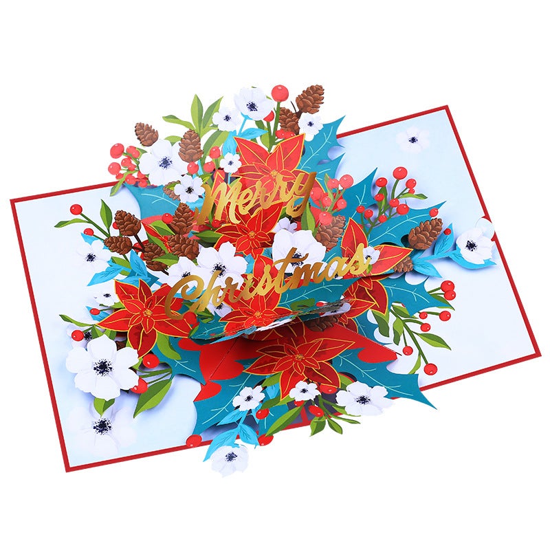 New 3D Christmas Greeting Card Stereoscopic Christmas Flower Creative Christmas Pop-Up Card Holiday Blessing Gift Card - Image 3